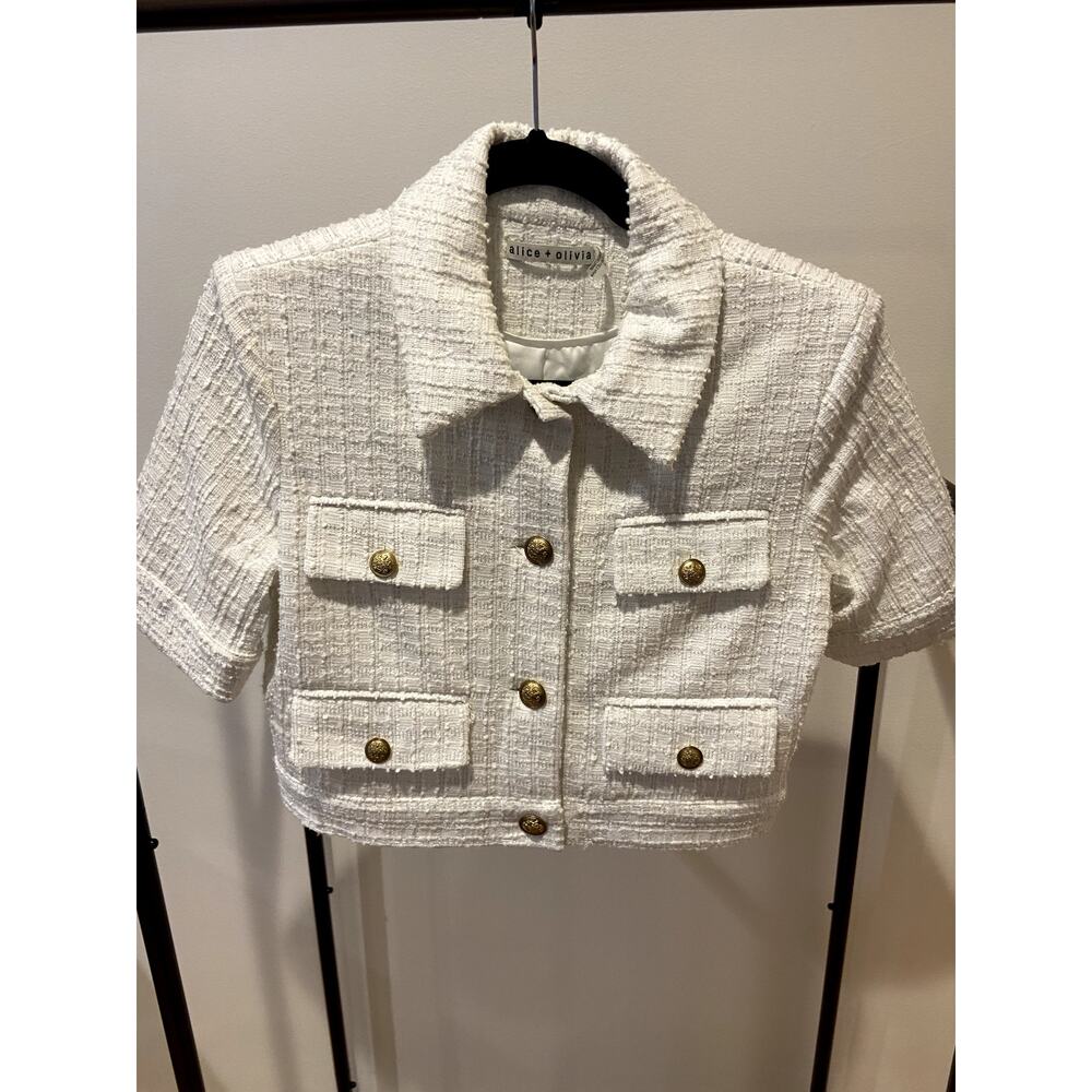 Alice and Olivia Elle Tweed Jacket Off White size 4 - Picture 3 of 7
